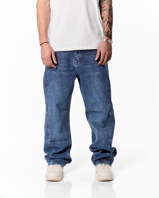STITCHED BLUE BAGGY DENIM