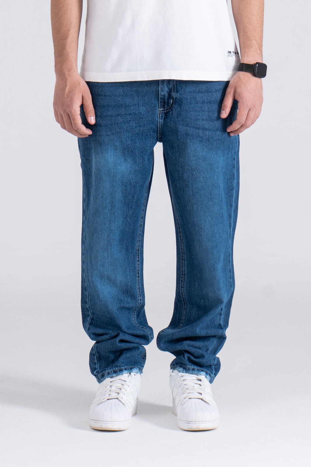 Blue Baggy Fit Jeans - Ribbed Cuff