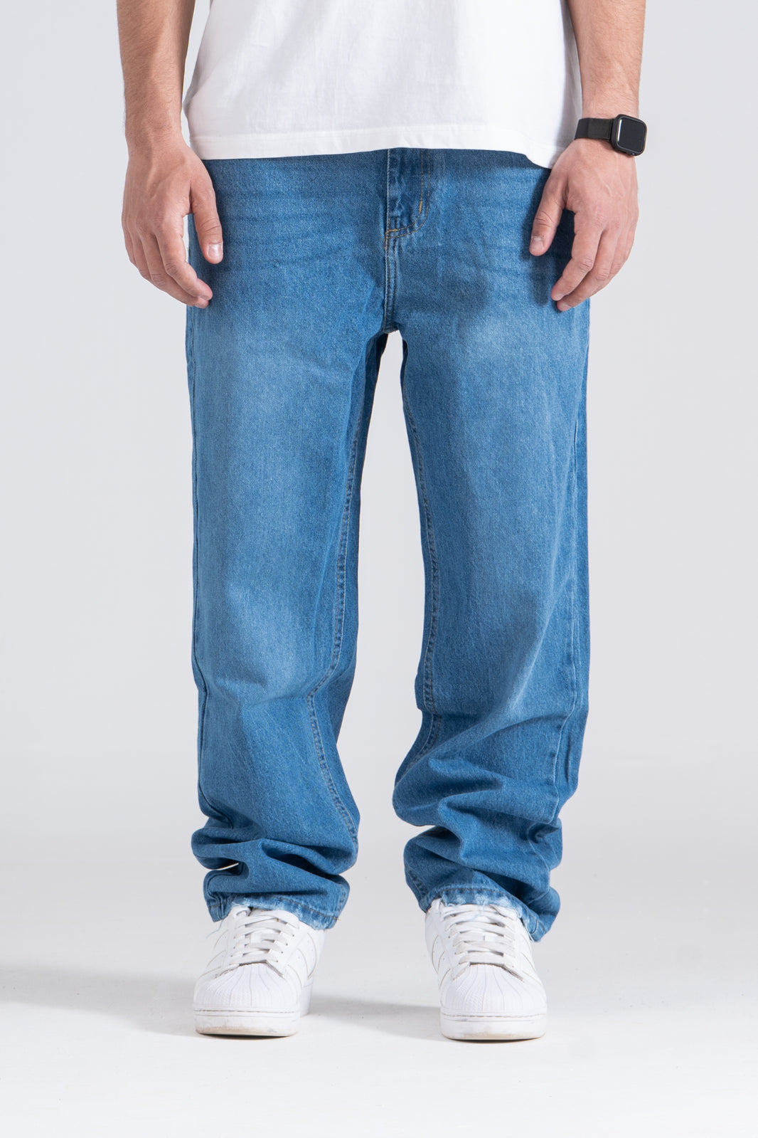 Light Blue Baggy Fit Jeans - Ribbed Cuff