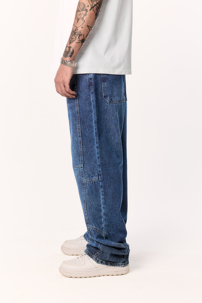 STITCHED BLUE BAGGY DENIM
