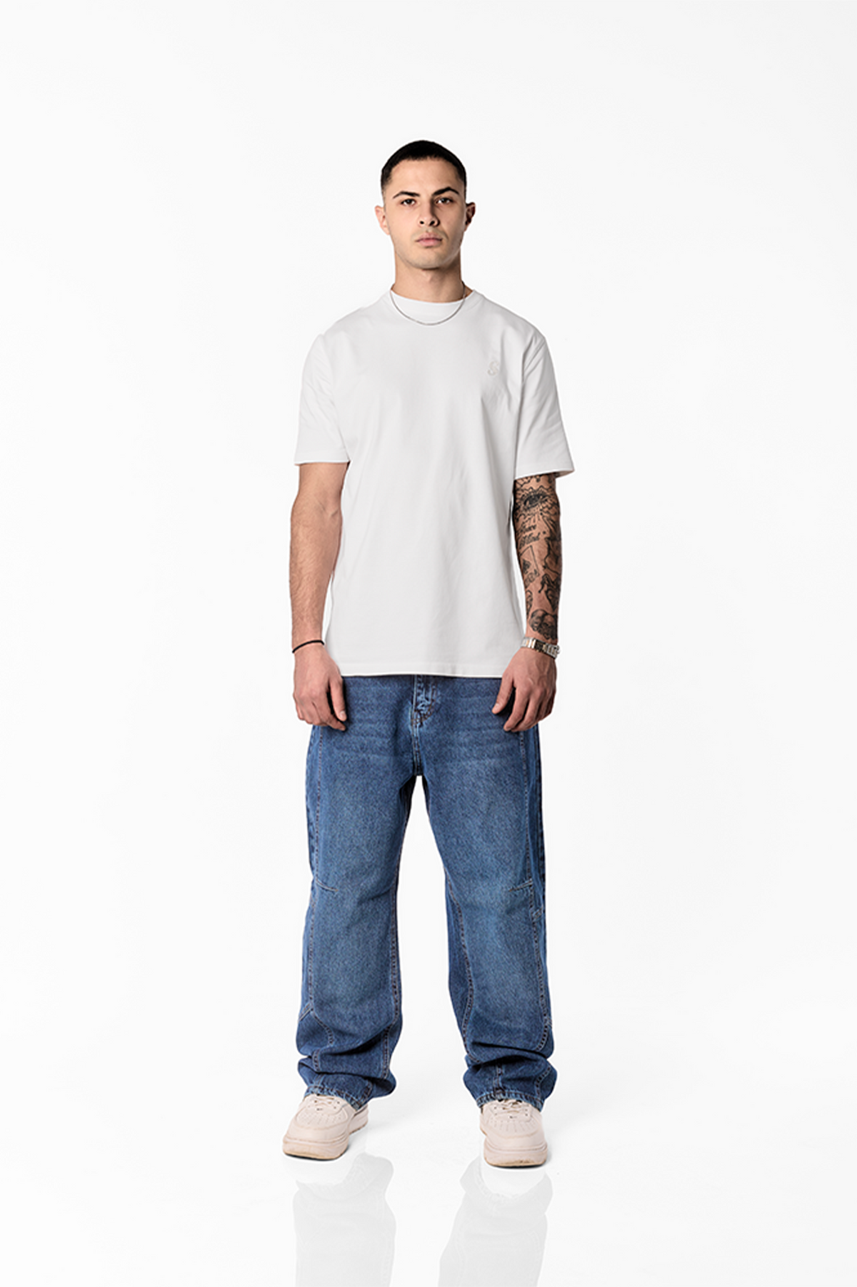 STITCHED BLUE BAGGY DENIM