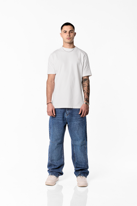 STITCHED BLUE BAGGY DENIM
