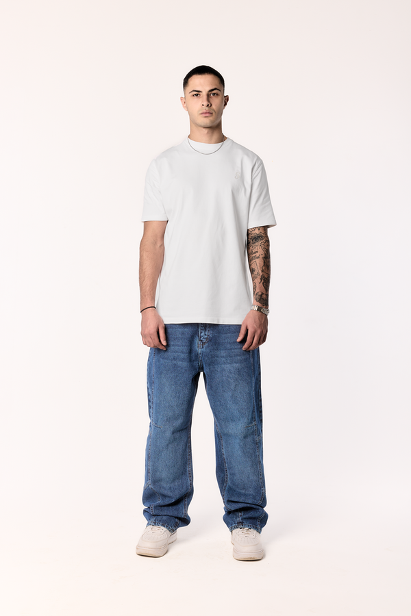 STITCHED BLUE BAGGY DENIM