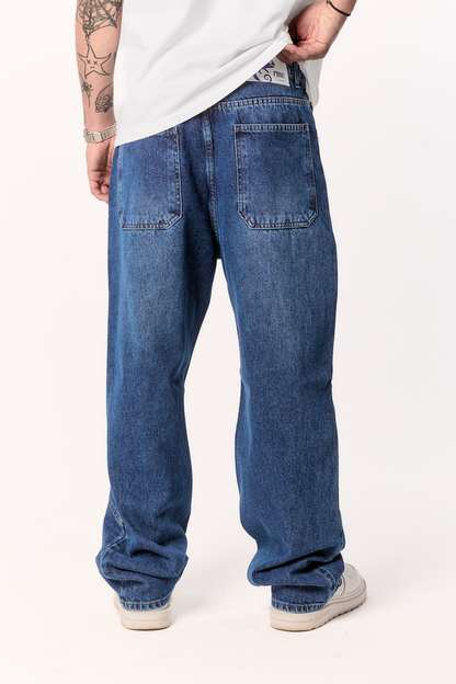 STITCHED BLUE BAGGY DENIM