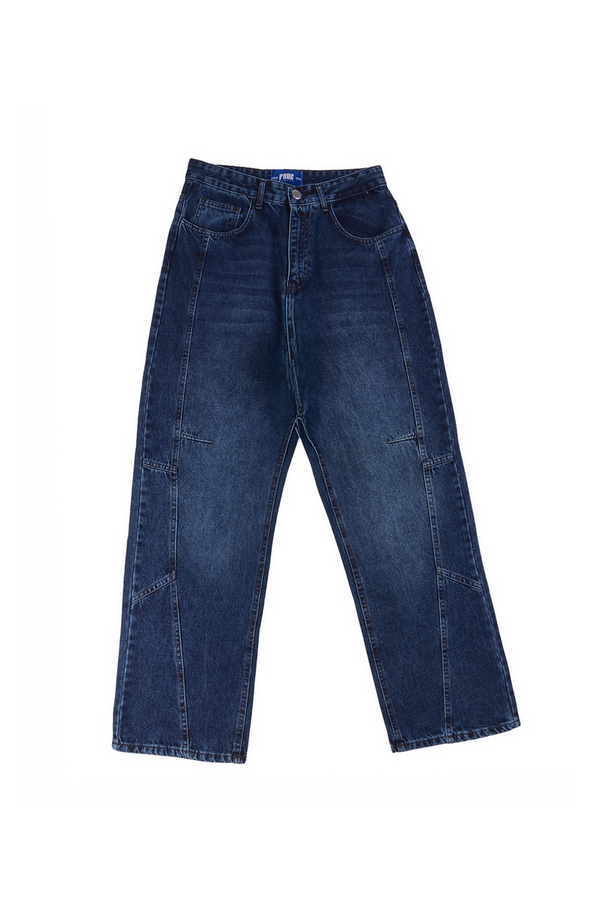 STITCHED BLUE BAGGY DENIM