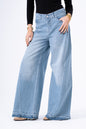 Sea Foam Frayed Wide-Leg Denim
