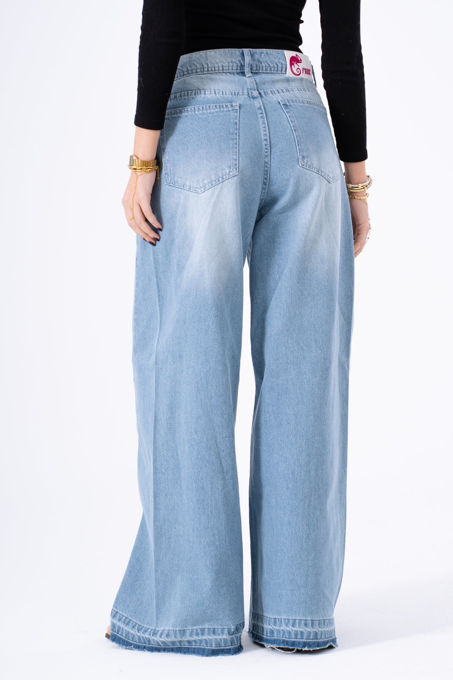 Sea Foam Frayed Wide-Leg Denim