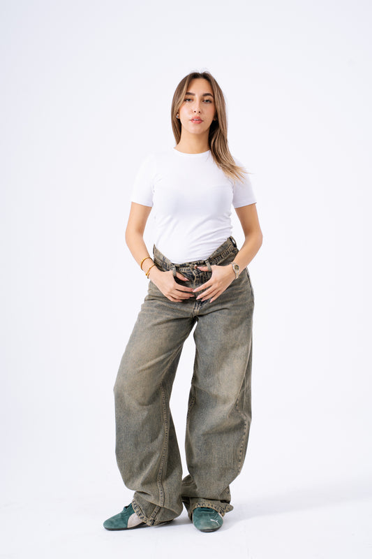 Latte Drip Baggy Denim