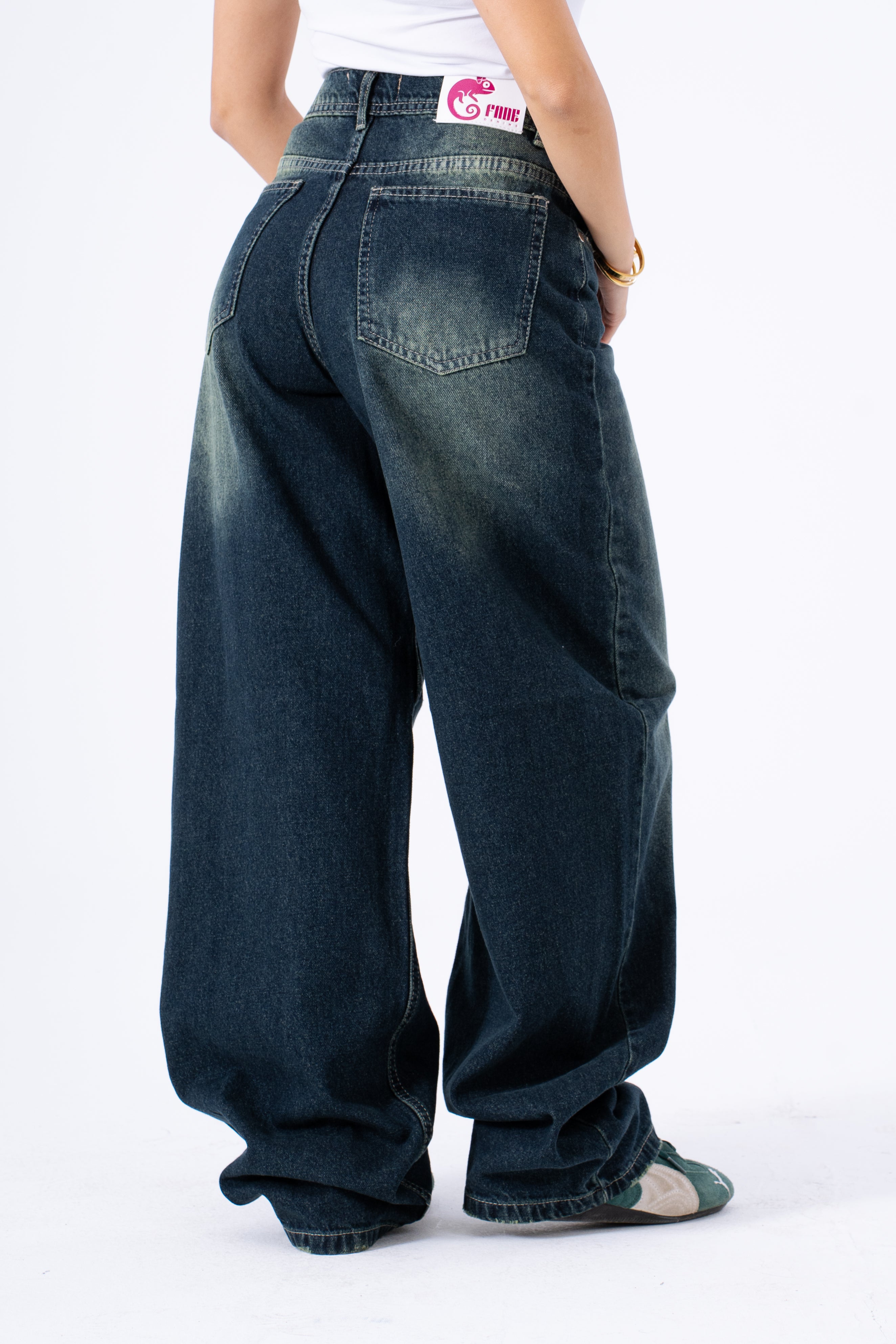 Earthy Matcha Baggy Denim Jeans - Vintage Women's Streetwear