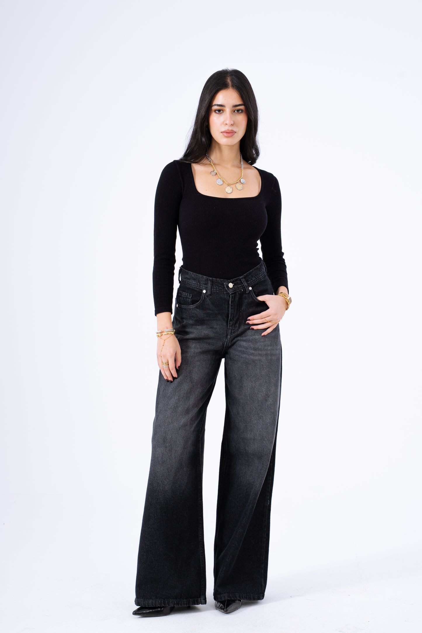 Ash Black Wide Leg Denim