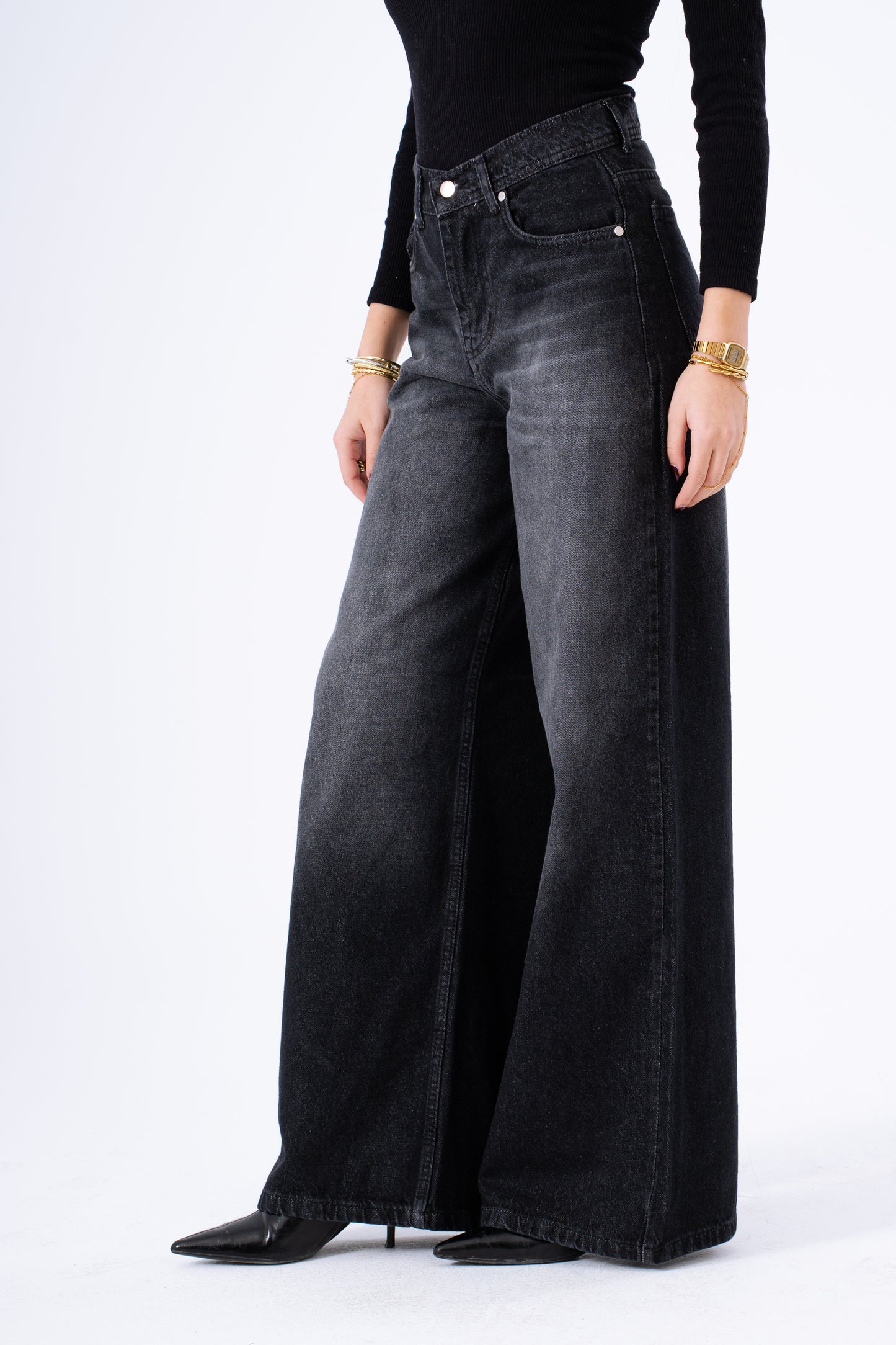 Ash Black Wide Leg Denim