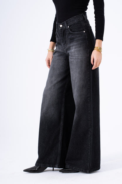 Ash Black Wide Leg Denim