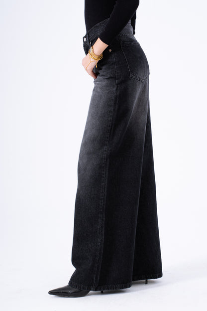 Ash Black Wide Leg Denim
