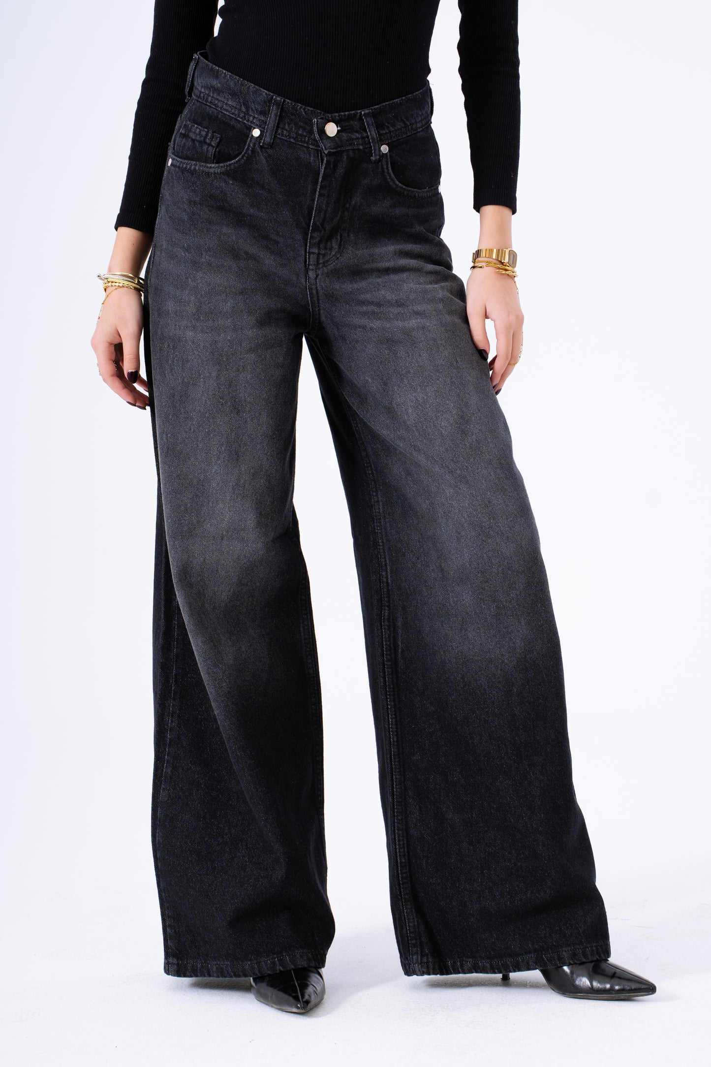 Ash Black Wide Leg Denim