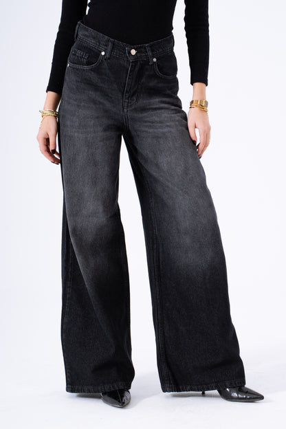 Ash Black Wide Leg Denim