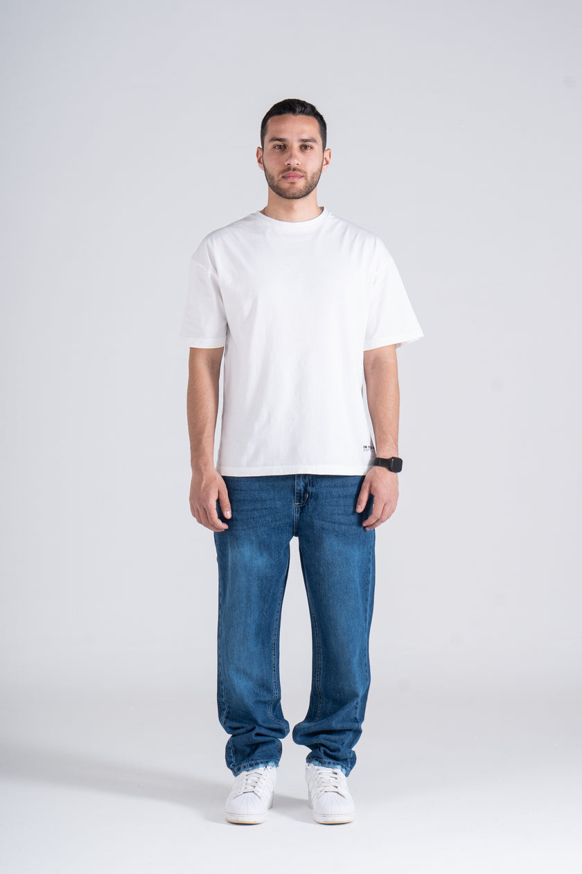 Blue Baggy Fit Jeans - Ribbed Cuff