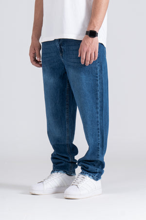 Blue Baggy Fit Jeans - Ribbed Cuff