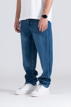 Blue Baggy Fit Jeans - Ribbed Cuff