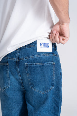 Blue Baggy Fit Jeans - Ribbed Cuff