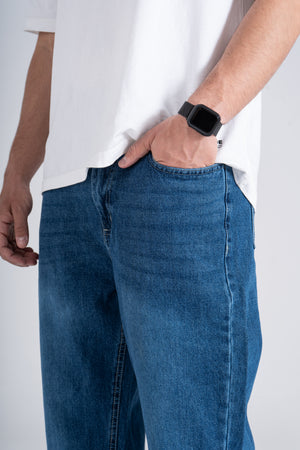 Blue Baggy Fit Jeans - Ribbed Cuff