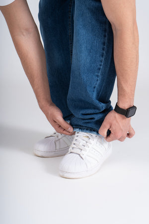 Blue Baggy Fit Jeans - Ribbed Cuff