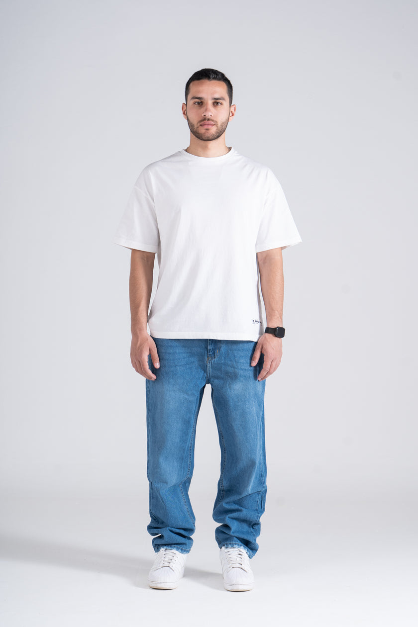 Light Blue Baggy Fit Jeans - Ribbed Cuff