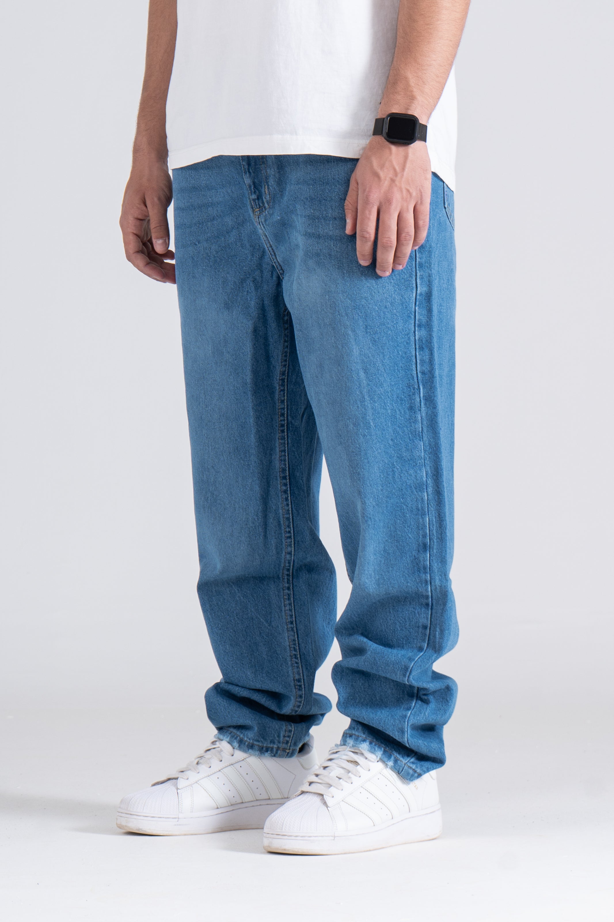 Light Blue Baggy Fit Jeans - Ribbed Cuff