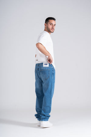 Light Blue Baggy Fit Jeans - Ribbed Cuff