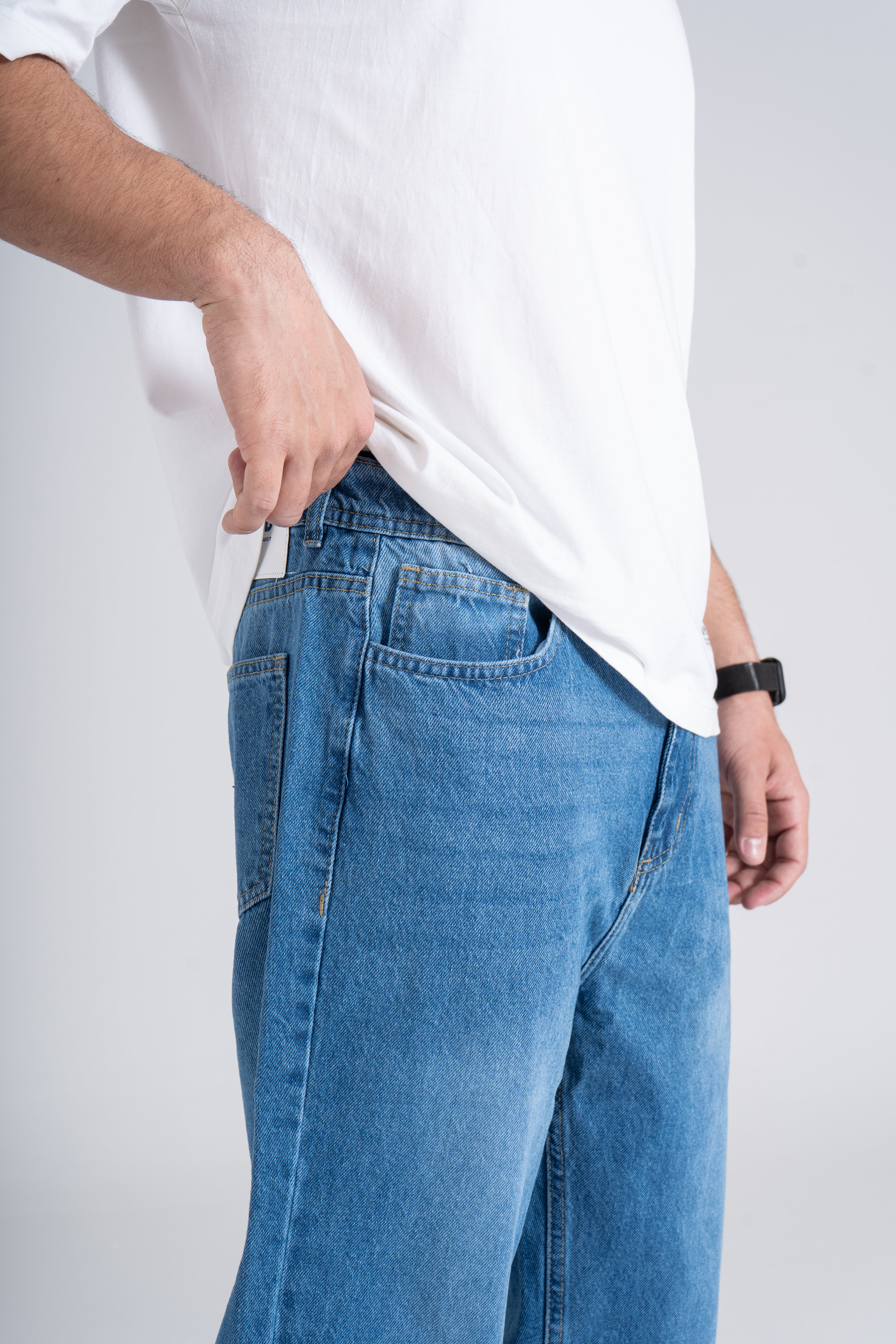 Light Blue Baggy Fit Jeans - Ribbed Cuff