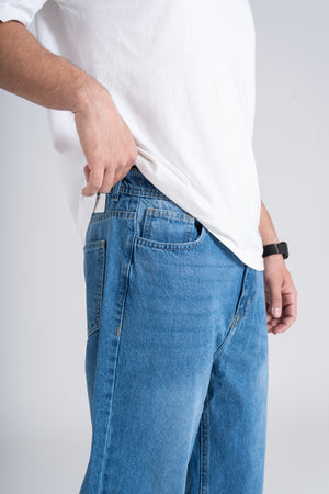 Light Blue Baggy Fit Jeans - Ribbed Cuff