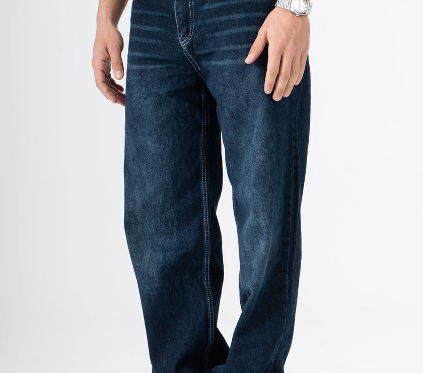 Dark Blue Washed Wide Leg Jeans