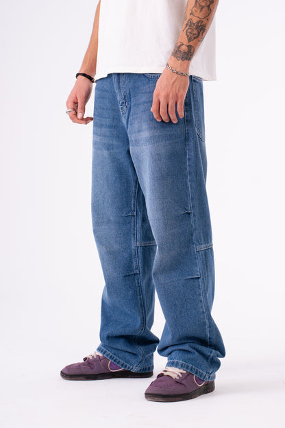  blue baggy pants with two stitched 