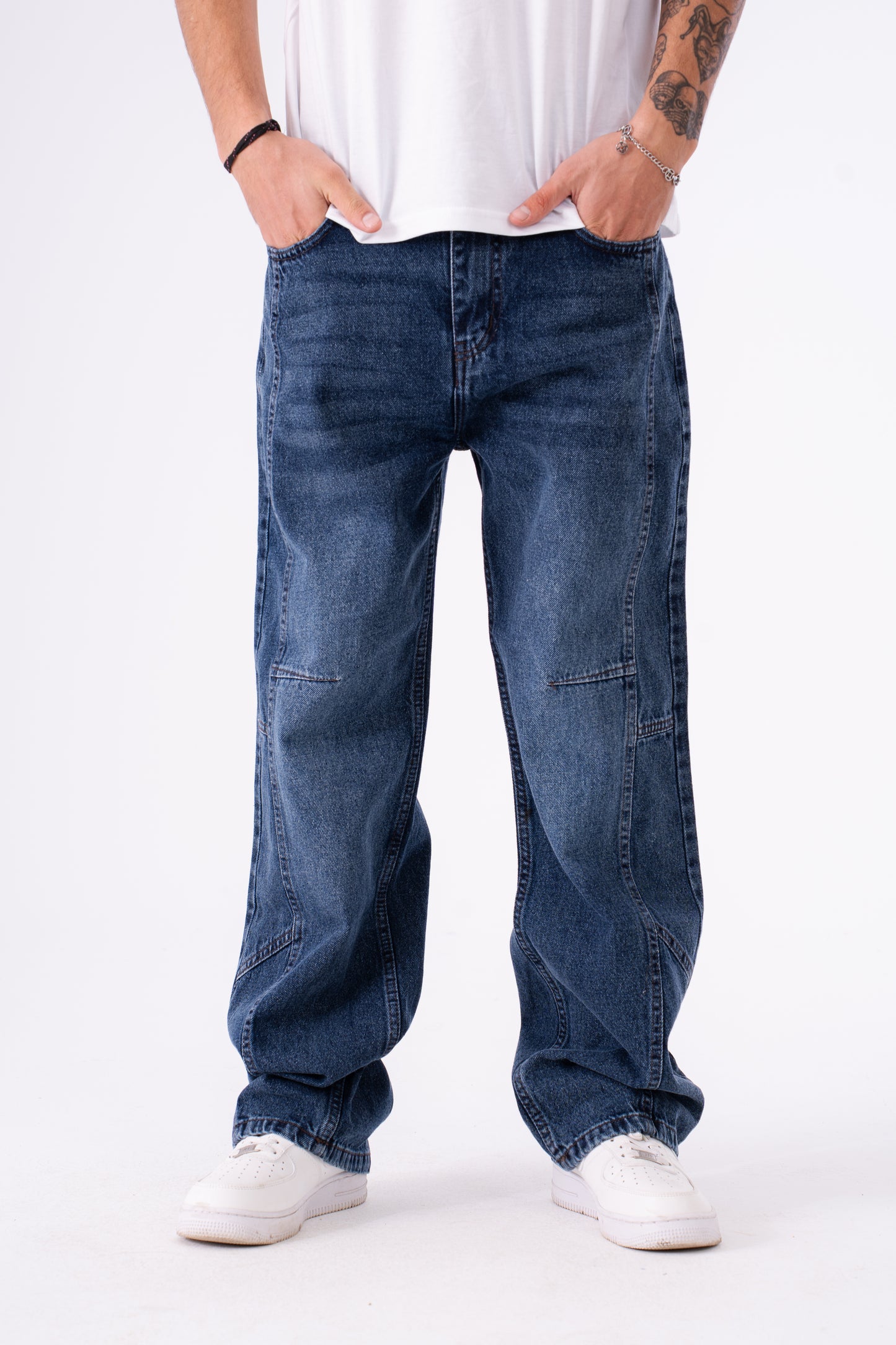 STITCHED BLUE BAGGY DENIM