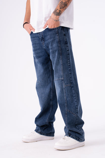 STITCHED BLUE BAGGY DENIM