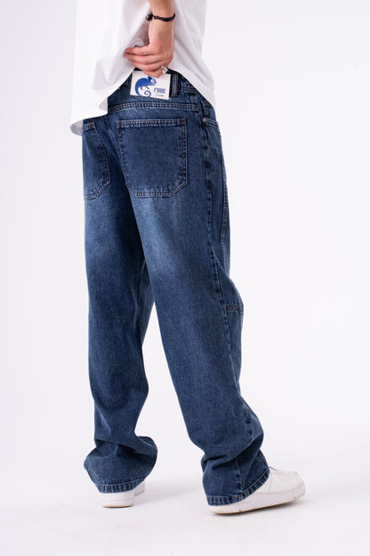 STITCHED BLUE BAGGY DENIM
