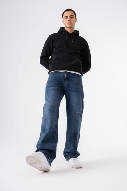 STITCHED BLUE BAGGY DENIM