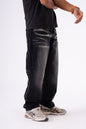 SCRATCHED BLACK BAGGY DENIM
