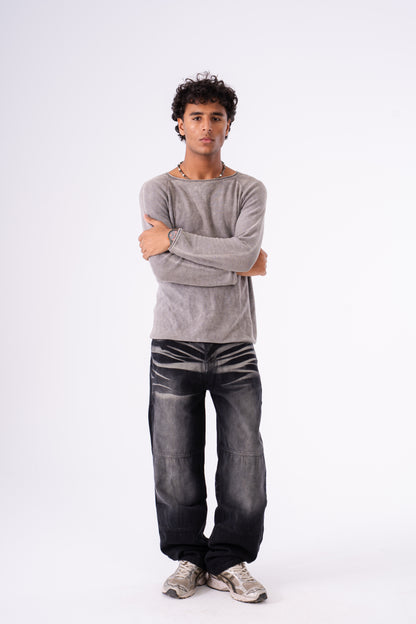 SCRATCHED BLACK BAGGY DENIM