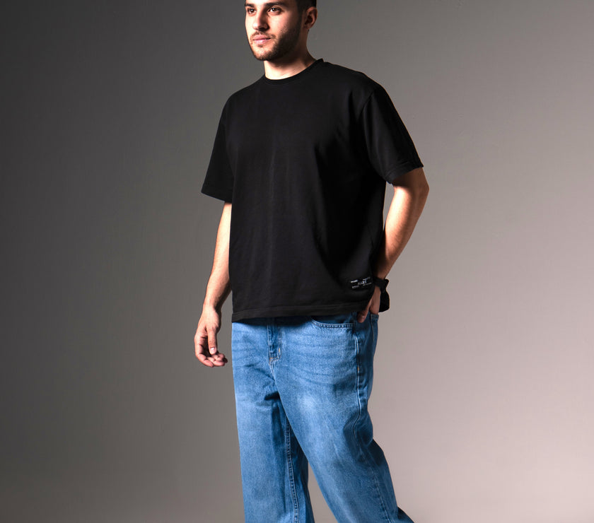 Light Blue Baggy Fit Jeans - Ribbed Cuff