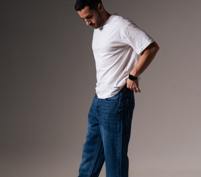 Blue Baggy Fit Jeans - Ribbed Cuff