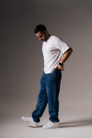 Blue Baggy Fit Jeans - Ribbed Cuff