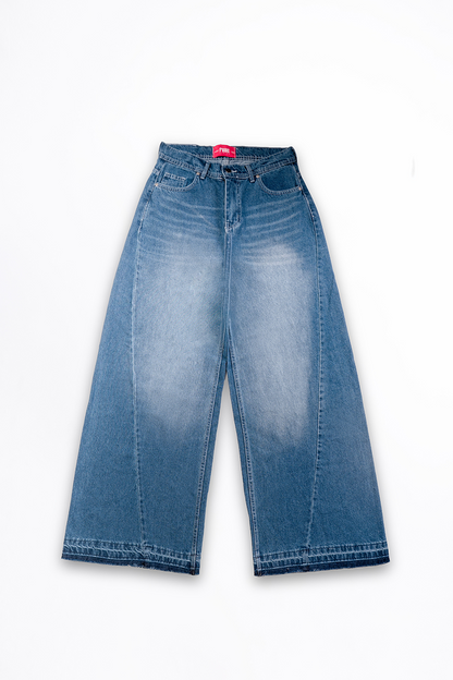 Blue Aura Frayed Wide-Leg Denim