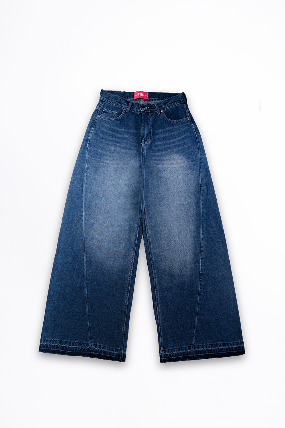 Indigo Twist Frayed  Wide-Leg Denim