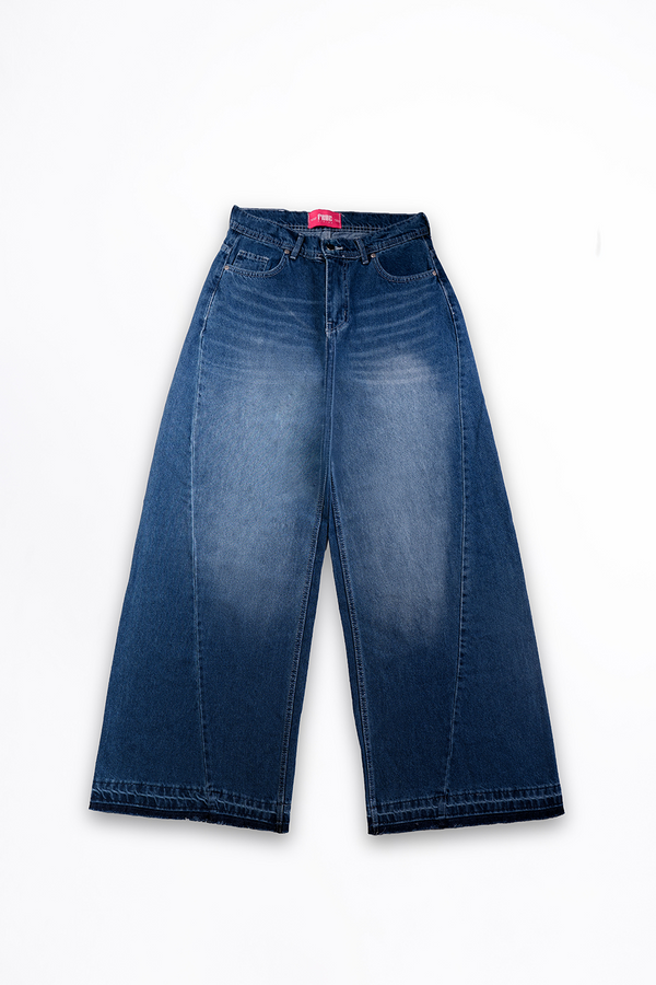Indigo Twist Frayed  Wide-Leg Denim