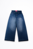 Indigo Twist Frayed  Wide-Leg Denim