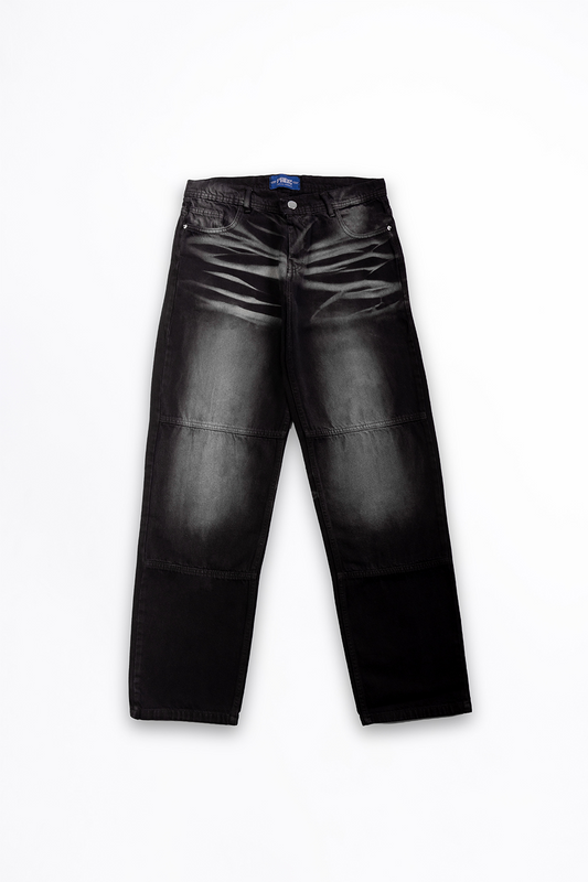 SCRATCHED BLACK BAGGY DENIM