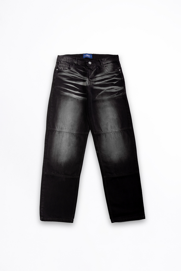 SCRATCHED BLACK BAGGY DENIM