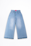 Sea Foam Frayed Wide-Leg Denim