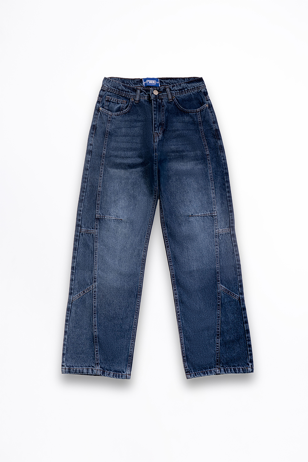 STITCHED BLUE BAGGY DENIM